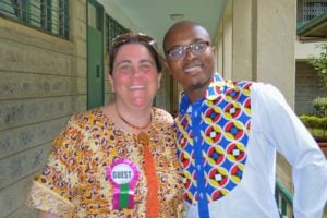 Cedric Asiavugwa (L'19), right, is pictured with an educator from a New York City high school at St. Aloysius High School in Nairobi, where he worked before coming to Georgetown Law. He continued to work with the school remotely as a law student, until his death on March 10 (photo courtesy Father Terry Charlton, S.J.)