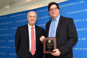 Professor Donald Langevoort with Professor David Super, who won this year's Frank F. Flegal Excellence in Teaching Award