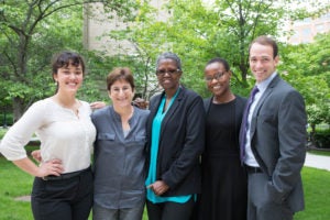 Gabriella Ferrara (L’19), Professor Abbe Smith, Executive Assistant Teruko Richardson, Fellow Eboni Blenman, and Christopher Herr (L'19) of the Criminal Defense & Prisoner Advocacy Clinic.  