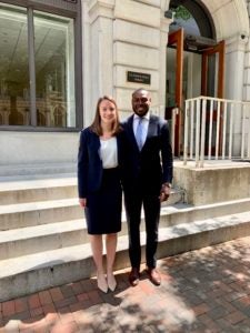 Teresa Rubinger (L’19) and Elijah Staggers (MLS’16, L’19), now alumni, won a case in the Fourth Circuit as student lawyers.