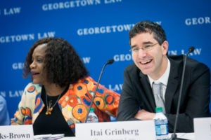 Rhoda Weeks-Brown, general counsel at the International Monetary Fund, and Georgetown Law Professor Itai Grinberg.