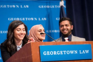 MLSA Co-Presidents Sarah Jonny (L’21) and Tooba Hussain (L’21), and MLSA Treasurer Hassan Ahmad (L’21).