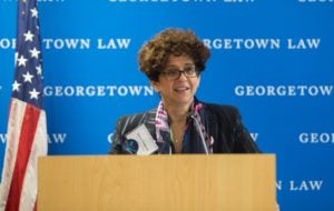 Professor Anna Gelpern at podium.