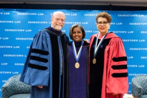 Georgetown Law Dean William M. Treanor, Professor Sheila R. Foster and Professor Sheryll Cashin all spoke at Foster's installation as the Scott K. Ginsburg Professor of Urban Law and Policy on October 2.