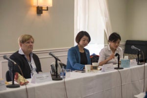 Professor Nan Hunter; Jennifer Lu and Joyce Teng of the Marriage Equality Coalition Taiwan.