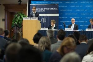 Georgetown Law Professor Itai Grinberg moderated the “Tax & Trade Wars?” event at Georgetown Law on February 3.