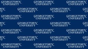 Georgetown University official name in white repeated on a blue background.