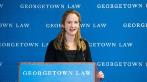 Haines speaking at podium at Georgetown Law