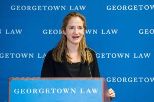 Avril Haines speaking at the 2017 Georgetown Law Women’s Forum