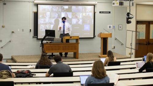 Professor Hasnas teaches a course in Bernard P. McDonough Hall.