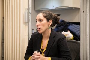 Yael Cannon speaking in the mobile health truck