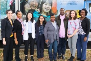 From left: Associate Professor Yael Cannon, Dr. Ana Caskin, Janet Shin (M’20), Prashasti Bhatnagar (L’22),  Ella Barnes-Williams, Scott Grissett, Janine Rethy and Joanne Odom.