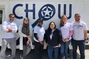 The Chow team: Jordan Foley (CEO, Navy active duty), Noor Khaleel (Fellow, Army military spouse), Sonya Alvelo (Fellow, Army veteran), Rosa Kimble (Fellow, Air Force military spouse), Martha Labadie (Fellow, Air Force military spouse), Charlie Magovern (COO).