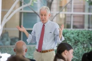 Dean of Admissions Andrew Cornblatt speaks to prospective students at an on-campus information session. 