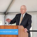 Sen. Patrick Leahy (L’64, H’94) speaks at the dedication of the Paul Regis Dean Green 