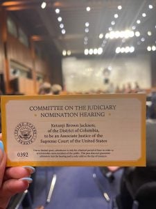 Invitation to the Senate hearing room, with the senate hearing room in the background, where confirmation hearings for Supreme Court nominee Ketanji Brown Jackson took place