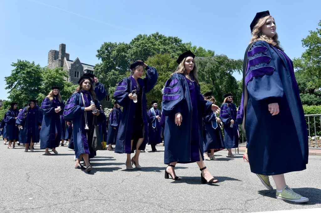 Graduating students lined up on the Georgetown campus on commencement day