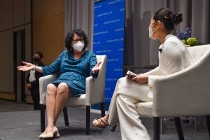 Supreme Court Justice Sonia Sotomayor and Georgetown Law Journal Editor Agnes Lee spoke at the Journal's 2022 alumni banquet. 