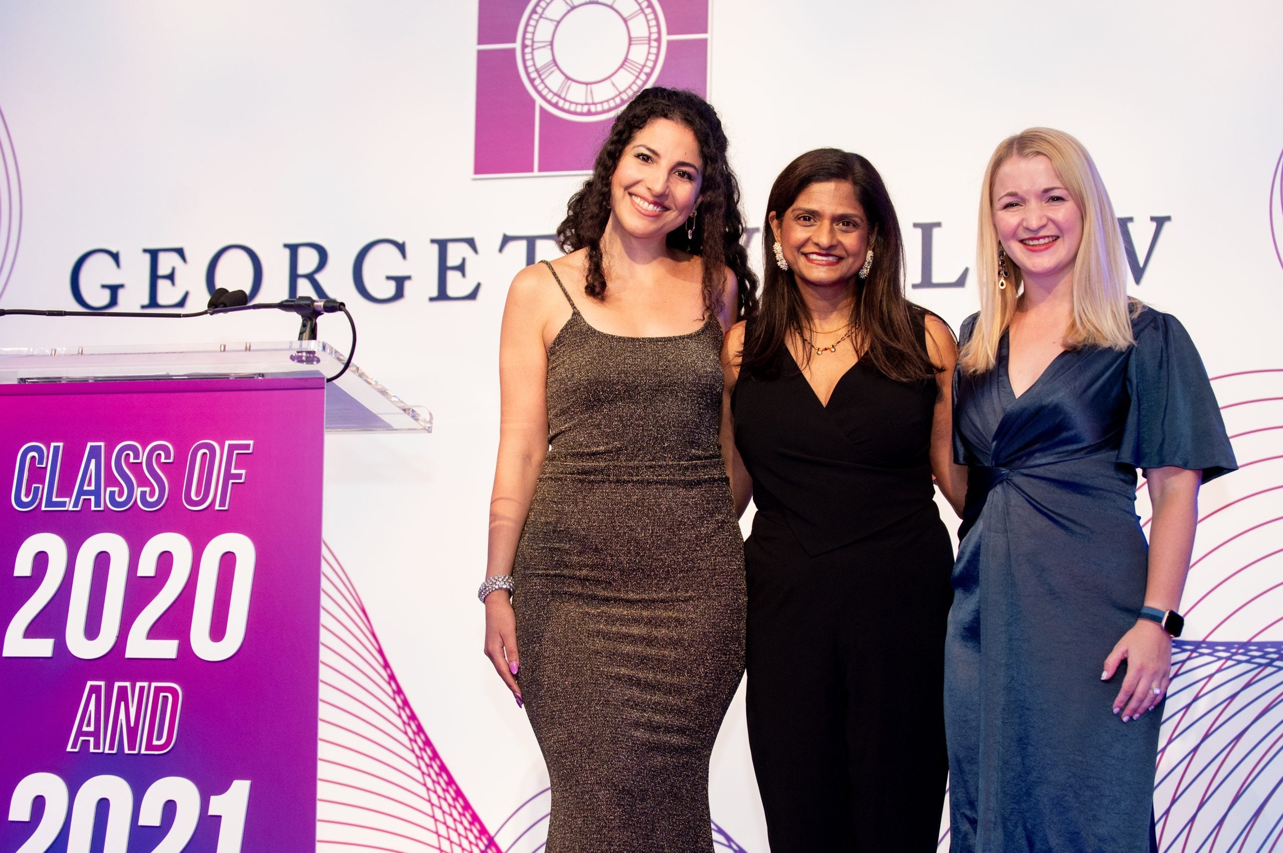 Three women stand together after speaking at the Celebration Days gala