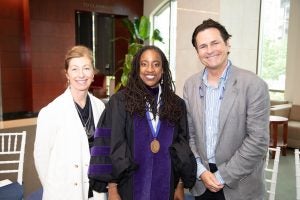 Ann Blume and Bruce (L'80) Blume with Prof. Kristin Henning, the new Blume Professor of Law