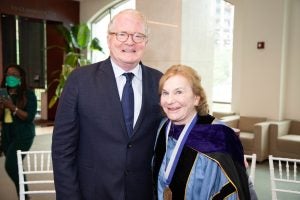 Thomas Reynolds and Prof. Susan Low Bloch celebrate Bloch's receiving the Reynolds Family Endowed Service Professorship