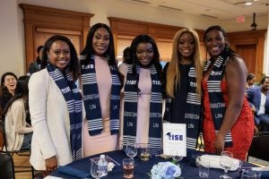 The bonds formed at RISE Orientation continue throughout law school. During the 2022 Commencement celebrations, the RISE fellows who first came to campus in 2019 reconnected at a reception.