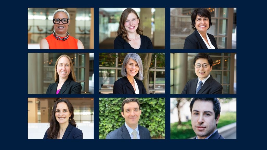 A collage of headshots of the new Georgetown Law professors in the 2022-3 school year