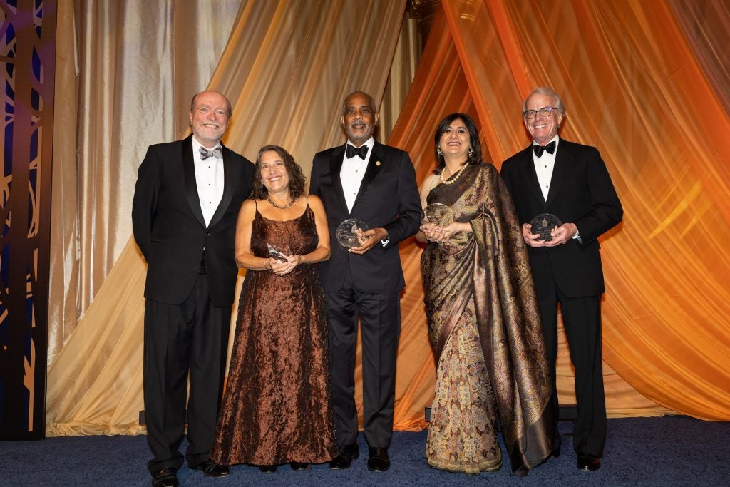 Dean Treanor with Alumni Award winners at the 2022 reunion gala