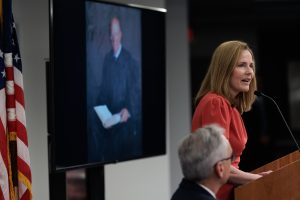 Supreme Court Justice Amy Coney Barrett spoke at a memorial event honoring the late Judge Laurence H. Silberman, a longtime visiting professor at Georgetown Law.
