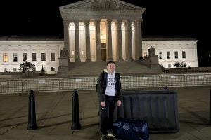 Ryan Lee (L'25), ready to settle in for the night outside the Supreme Court