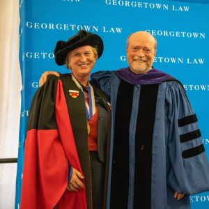 Prof. Laura Donohue standing with Dean William M. Treanor