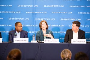L-R: Panelists Reginald Brown and Kristin Amerling and moderator Jim Townsend of the Levin Center, speaking at the event “How the January 6 Committee Broke the Mold: What it Means for Future Oversight.”