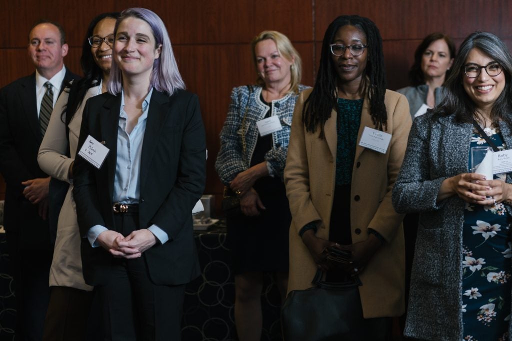 A group of Georgetown Law alumni at a campus reception 