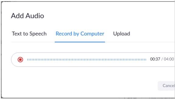 Zoom settings window that allows for the recording of the greeting by selecting the record button.