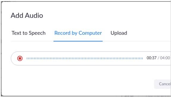 Zoom settings window that allows for the recording of the greeting by selecting the record button.