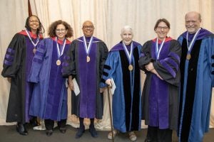 (L-R) Professors Robin Lenhardt, Anna Gelpern, Dorothy Brown, Hope Babcock, Eloise Pasachoff and Dean William M. Treanor