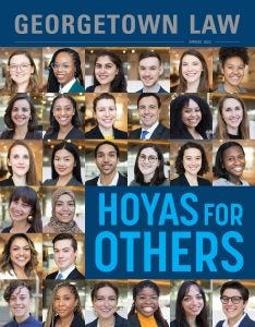 The cover of the spring issue of Georgetown Law magazine, featuring a collage of student headshots. 