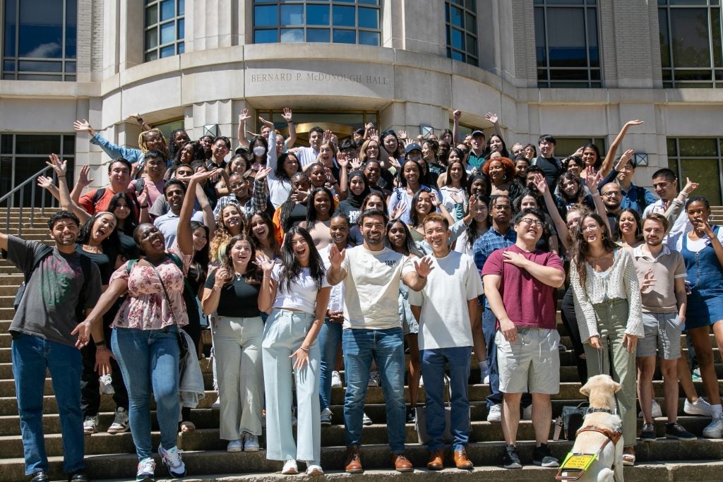 RISE students in the 2023 entering class on the steps of McDonough Hall during Pre-Orientation