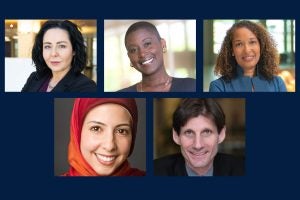 The five newest members of the Georgetown Law Faculty are (top row, L-R) Kristelia García, Michele Bratcher Goodwin, Llezlie Green, (bottom row, L-R) Aisha Saad and Gregory Shaffer