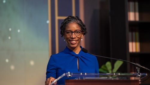 A woman at a podium