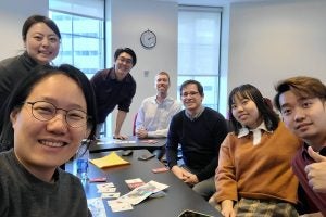 Stephen Horowitz (center) instructs students in Georgetown Law's Two-Year LL.M. Program with a Certificate in Legal English.