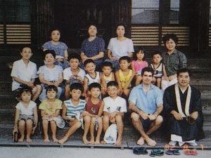 Horowitz (bottom right) poses with a class of students in Japan, where he taught English for two years as part of the Japan Exchange Teaching (JET) Program.