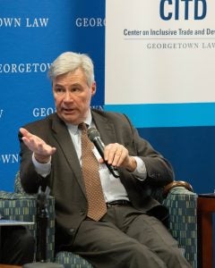 Sen. Sheldon Whitehouse speaks during the panel "Redesigning the Trade System to Support Climate Change Action"