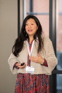 Allison Wyman, L'12, leads a caregiving workshop at the 2024 Georgetown University Women's Forum.