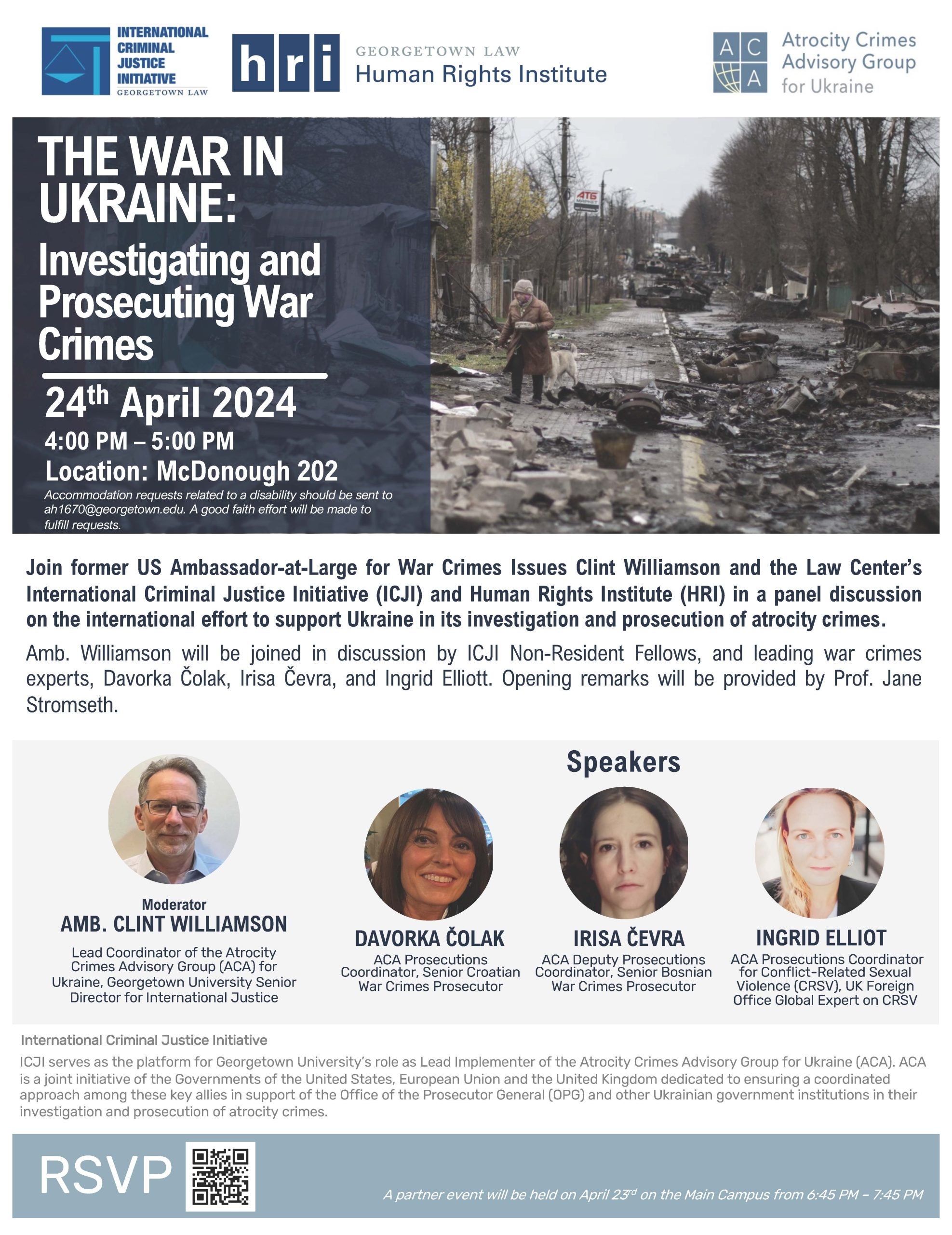 Event Flyer for "The War In Ukraine Investigative and Prosecutorial Strategies in Practice" Session