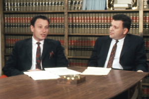 Georgetown Law alumni Bernard Cohen, left, and Philip Hirschkop, right, represented Mildred and Richard Loving in the landmark case that led to the legalization of interracial marriage in the U.S. Photo from a 1967 ABC News interview, courtesy of the 2011 documentary "The Loving Story."