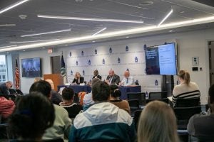Attendees hear from Mary McCord, Monica Evans, Benjamin Hovland and Ben Ginsberg.