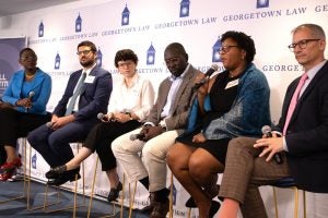 L-R: Prof. Michele Goodwin, Mark Joseph Stern, Moira Donegan, Jamelle Bouie, Madiba Dennie and Chris Geidner.