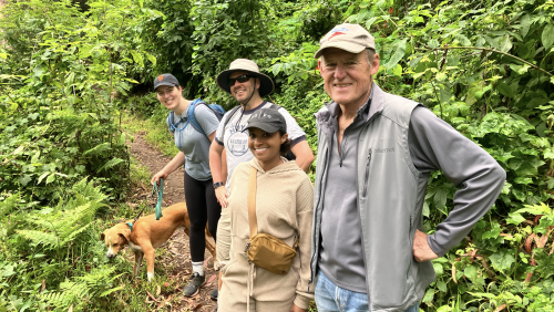 4 Georgetown Law Alumni with a dog on a Bay Area Hike on Saturday, July 13, 2024.