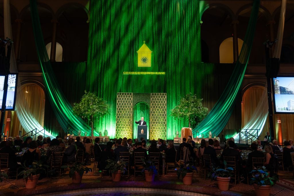 Dean William M. Treanor delivers opening remarks at the 2024 reunion gala.